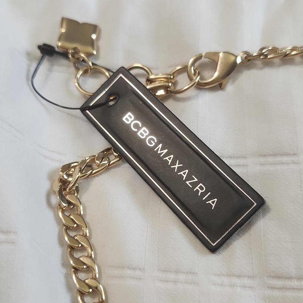 BCBGMAXAZRIA gold chain brown horn-shaped pendant NWT - Picture 4 of 6